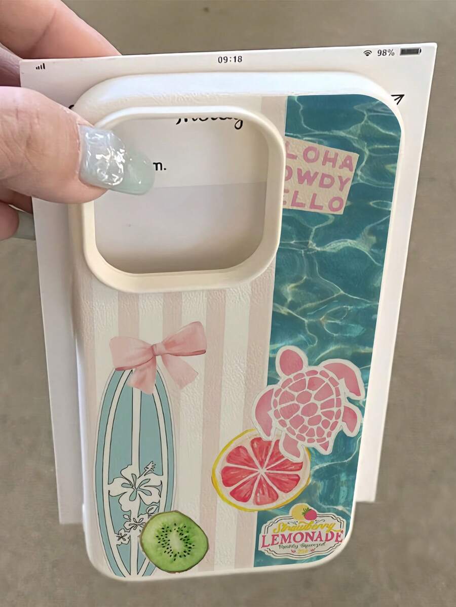 1 buah Casing Ponsel Minimalis Matte Tekstur Leci Putih Pelindung Lensa Dua Warna Motif Kura-kura Buah Gaya Segar yang Dipersonalisasi Kompatibel dengan iPhone 16 Pro Max 17/16/15/14 Plus/13/12/11 Casing Pelindung Air Kompatibel dengan Seri - MultiWarna - View 1