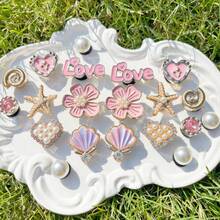 20 pezzi Accessori fai-da-te in oro rosa a forma di fiore, conchiglia, stella marina, cuore, decorazioni per scarpe, adatte per sandali traforati, eleganti e alla moda, regalo per la fidanzata - Dorato - Visualizzare 2