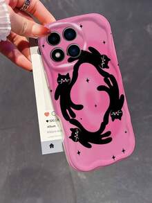 1pc Cream Dopamine Wave Ruffle Soft TPU Texture Creative Personalized Star & Cat Pattern Phone Case Compatible With Galaxy S21 S22 S23 S24 S25 S26/Honor/ And Other Models - White - View 2