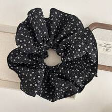 Korean-Style Fabric Floral Large Scrunchie, Elegant Polka Dot Edged Hair Tie,Stylish Versatile Hair Flower Accessory, Dot Pattern Polyester Scrunchie - Multicolor - View 4