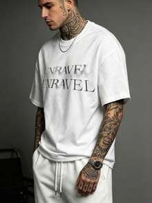 Men's Crew Neck Letter Print Casual Versatile Daily Travel Sports T-Shirt - White - View 2
