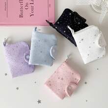 1pc Fabric Silver Star Coin Purse, Women's Wallet, Wristlet Wallet, Card Holder, Wallet Keychain, Snap Closure Pendant Storage Bag, Student Bus Card Mini Pouch, Travel Essential, School Essential, College Essential, Bag Charm, Mini Wallet Essential, Desk Accessory, School Supplies - Multicolor - View 3