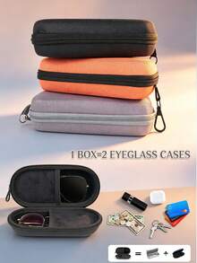 1pc Double-Layer Glasses Case, Holds 2 Pairs Of Glasses, Zippered Case For Reading Myopia Astigmatism Glasses, Portable Glass Organizer - Multicolor - View 2