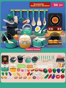 Children's Small Kitchen Toy Set Green Boys Girls Role Play Cooking Cooking Utensils Baby Simulation Cutting Fruit Vegetables Kitchenware - Green - View 14