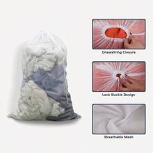 Paquete de 2 bolsas grandes de malla para lavandera, 27x 36 pulgadas, forro blanco para cesta de lavandera, bolsas de malla resistentes con cordn bloqueable, lavables a mquina, para - Blanco - Ver 2