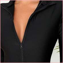 Swim SPRTY Traje de baño de una pieza con cierre de cremallera y unicolor minimalista para mujer, adecuado para vacaciones de primavera/otoño en la playa - Azul - Ver 4
