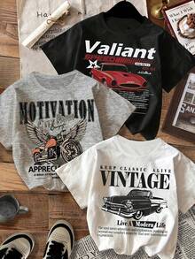 de 3 piezas de camisetas de mujer a 2026, diseño casual y sencillo con estampado de coche, cuello redondo, manga corta, camiseta ajustada para mujer.100% algodón puro Mundial de la Copa - Negro - Ver 1