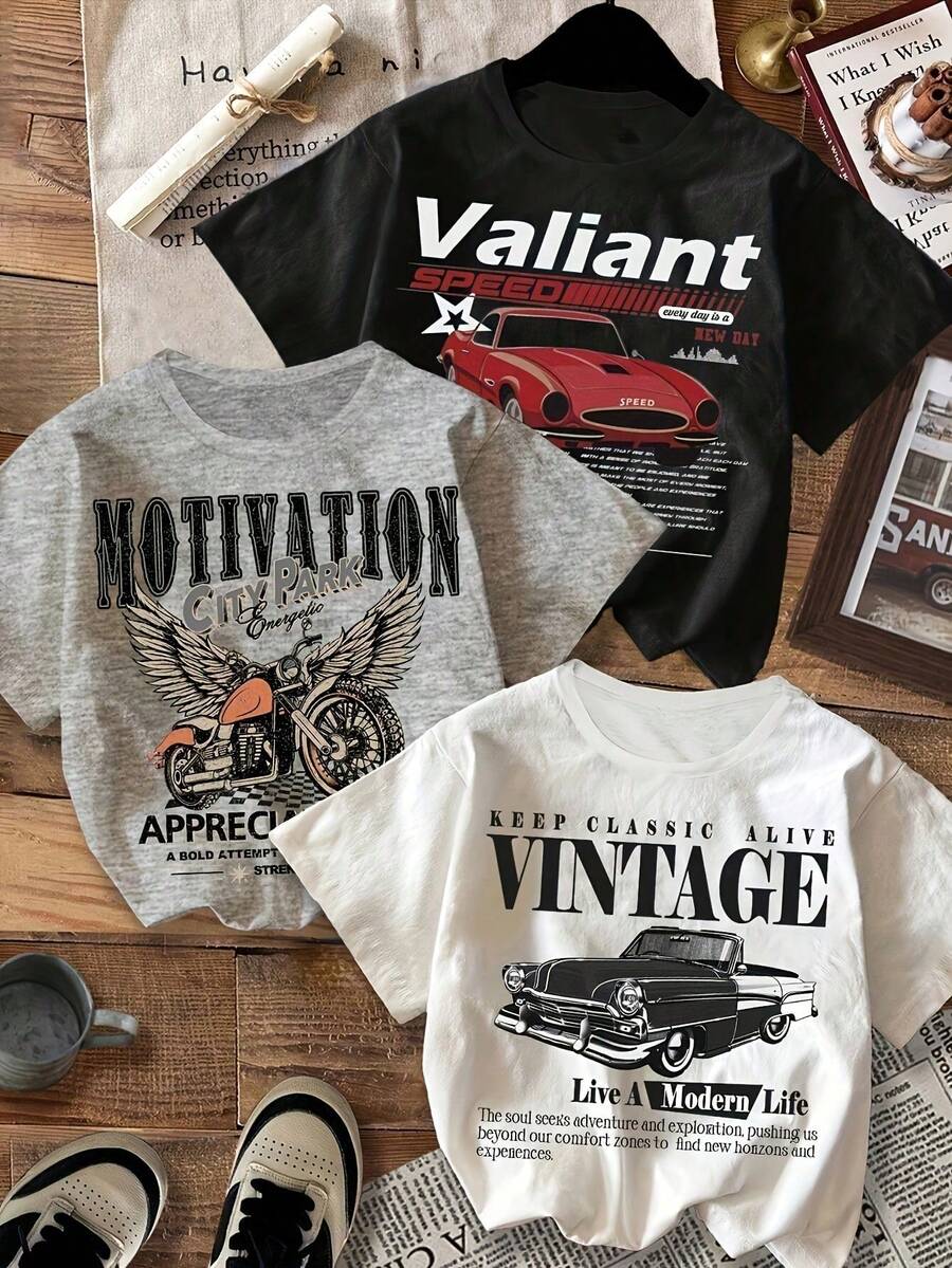 de 3 piezas de camisetas de mujer a 2026, diseño casual y sencillo con estampado de coche, cuello redondo, manga corta, camiseta ajustada para mujer.100% algodón puro Mundial de la Copa - Negro - Ver 1