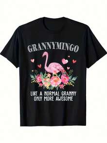 Camiseta de talla grande, divertida para abuela, con estampado de flamenco y corazones, estilo retro vintage, suave, de 220 g/m², para mujer y hombre. Regalo divertido para abuela en cumplea - negro - Ver 1
