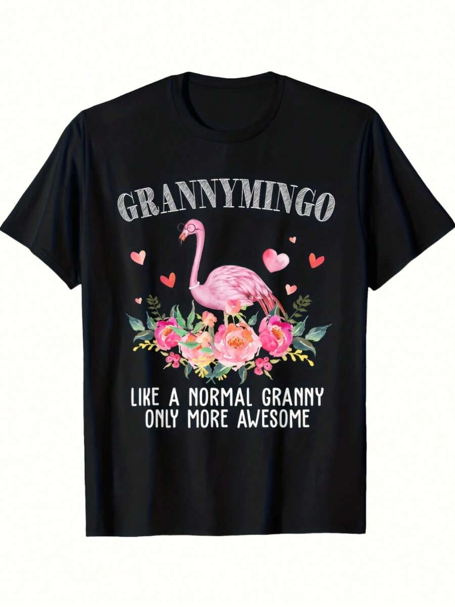 Camiseta de talla grande, divertida para abuela, con estampado de flamenco y corazones, estilo retro vintage, suave, de 220 g/m², para mujer y hombre. Regalo divertido para abuela en cumplea - negro - Ver 1