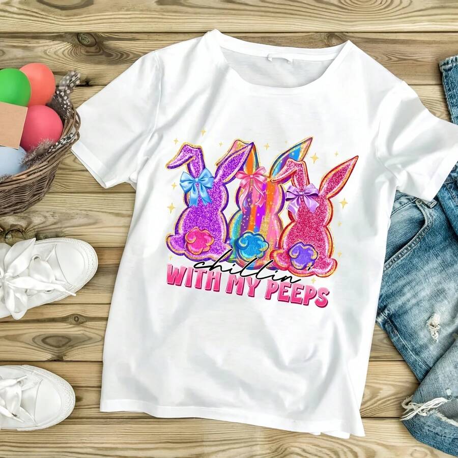 Camiseta de Pascua, Camiseta y Sudadera con Estampado de Feliz Pascua, Camiseta Gráfica de Primavera, Top de Moda PrimaveraVerano, Camiseta Informal - Multicolor - Ver 1