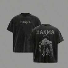 Camiseta Baki Hanma – Estilo urbano holgado y lavado, camiseta con gráficos retro de manga y fuente gótica japonesa oscura, de algodón grueso, corte unisex. - Negro - Ver 1