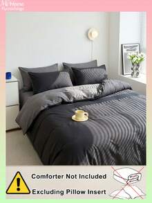 Juego de funda nórdica de 2/3 piezas en gris oscuro y gris claro, ropa de cama, 1 funda nórdica y 1 o 2 fundas de almohada, textil para el hogar cómodo y suave, ropa de cama para dormitorio para niños y niñas, estilo INS fresco, lavable a máquina, sin relleno - Gris Oscuro - Ver 2