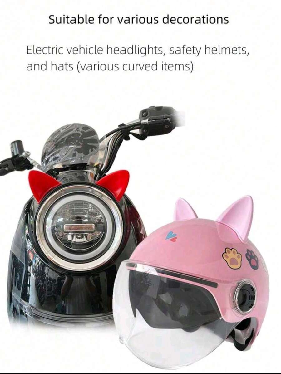 2件組 3D可愛貓耳安全帽裝飾 - 彩色卡通動物配件 適用於摩托車、電動單車、電動滑板車、自行車安全帽，趣味時尚頭飾 - A - 查看 1