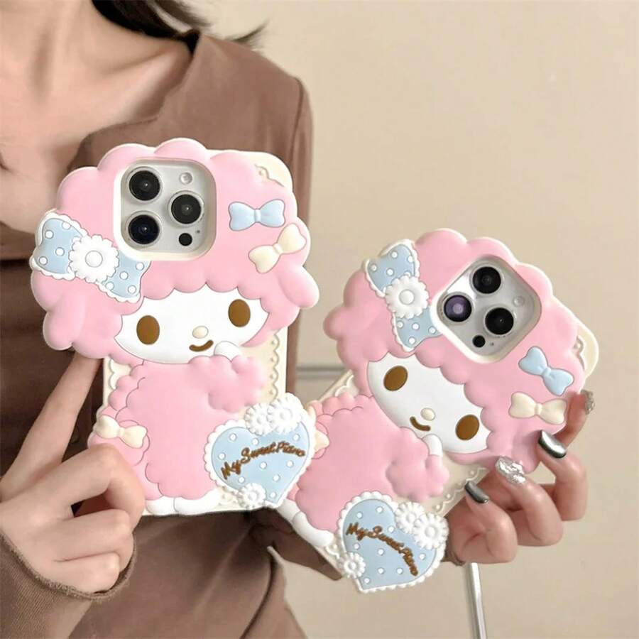 Kawaii Sanrio Cartoon My Sweet Piano My Melody Phone Case For  17 16 Pro Max 15 14 13 12 Pro Max Soft Silicone Cover.Holiday Accessories. Phone Case Kuromi Junk Phone Case - 粉色 - 查看 1