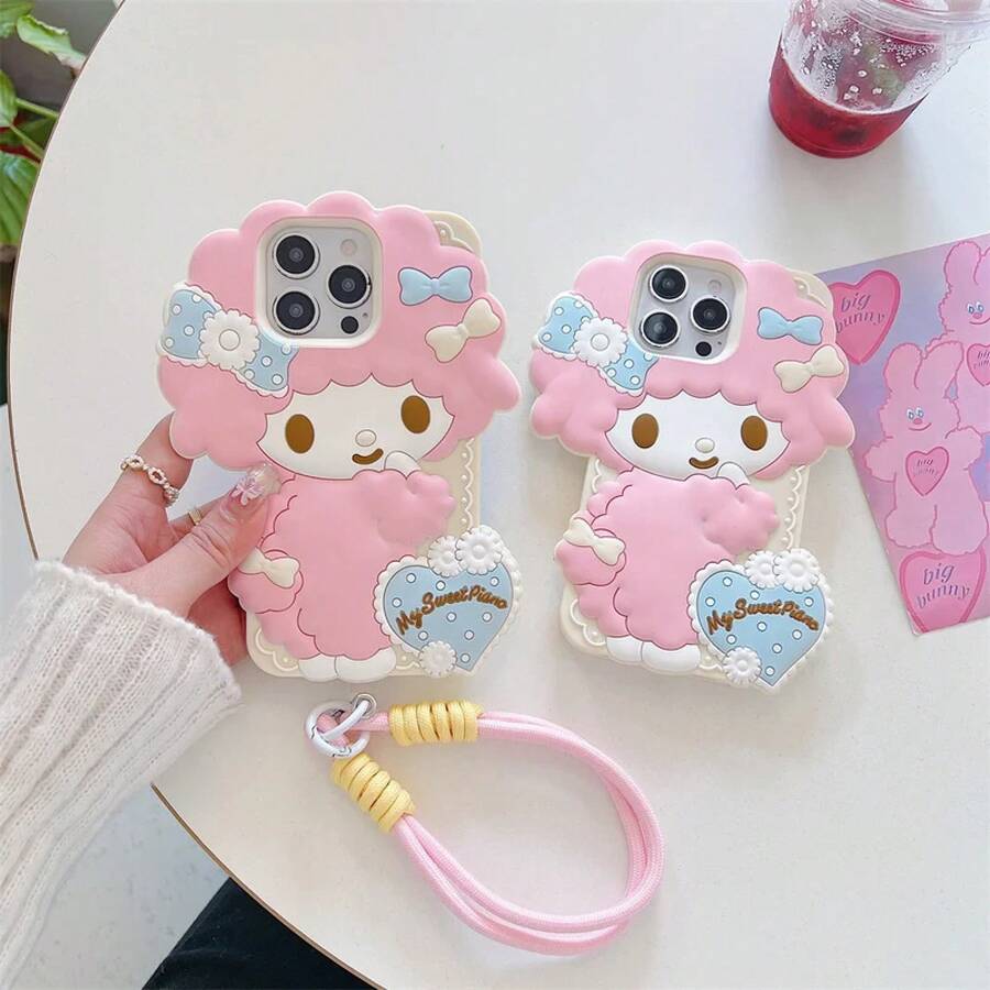 Sanrio Cute 3D Cartoon My Sweet Piano Sheep Phone Case For 16 Pro Max 17 15 14 13 12 Pro Max Wrist Strap Silicone Cover.Holiday Accessories. Case 17 Pro Ma Fundas Funny Phone Case - 附肩帶 - 查看 1