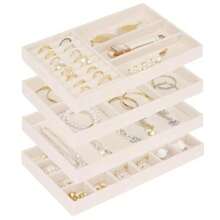 Organizador apilable para cajón 4 juegos de organizadores de joyas y vitrina organizador de inserciones de cajones de terciopelo para collares pulseras arete organizador de 4 unidades regalo - Beis - Ver 2