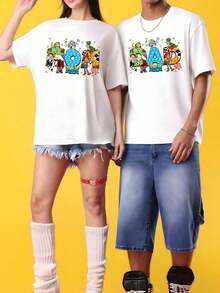 T-shirts à manches courtes Disney Toy Story pour couples, imprimés de personnages de dessins animés. Ces t-shirts d'été polyvalents et décontractés conviennent aussi bien aux hommes qu'aux femmes. - Homme - Blanc - Voir 1