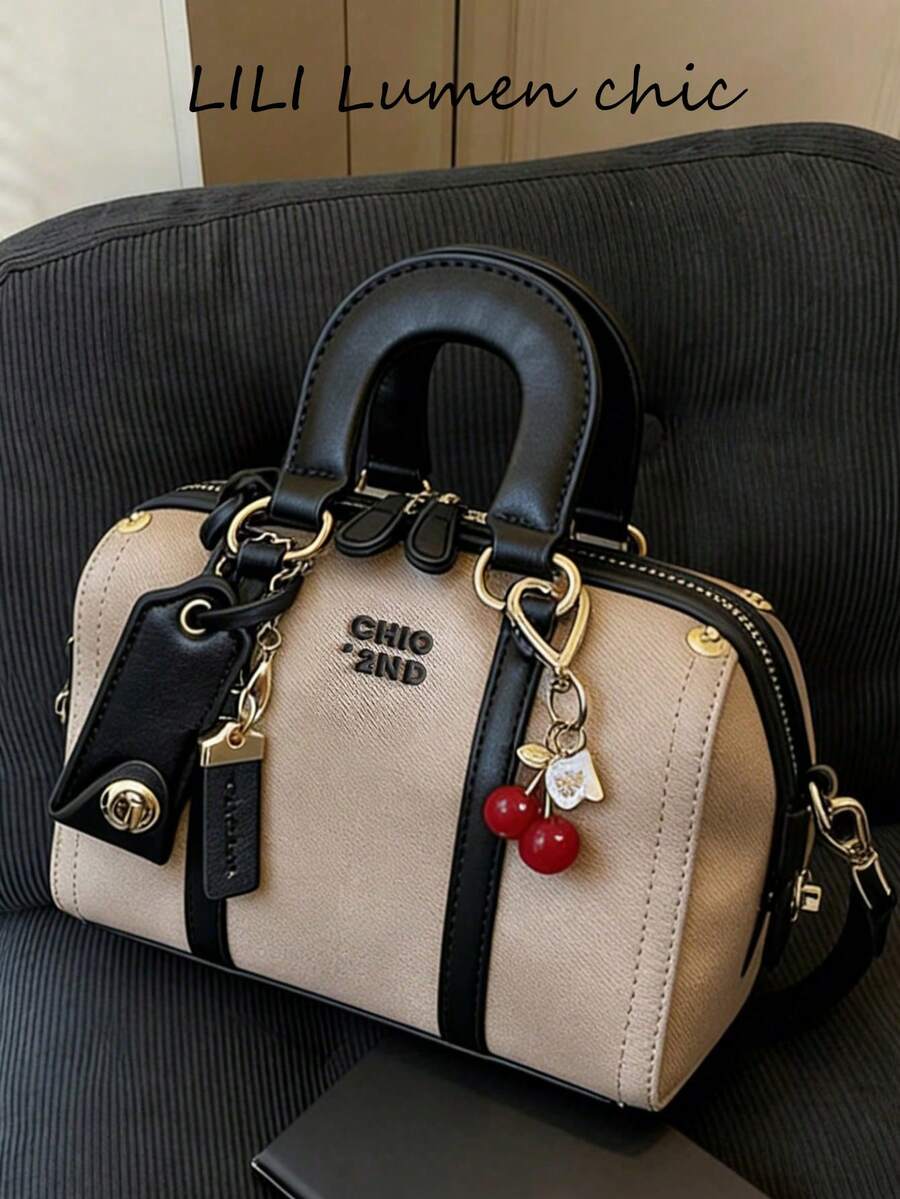 Classic Clown Solid Color Letter Decor Design Women's Wallet, Dual Handle Pillow Bag, Elegant Business Commuter Bag, Suitable For Shopping, Commuting To Work, And Attending Parties - Black - View 1