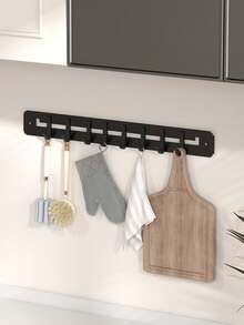 Easy To Install Black Hook Rack With 8 Adjustable Hooks - No Drilling Required, Suitable For Hanging Kitchen Utensils, Towels, Cutting Boards, Clothes And Brushes - Contemporary Style, Multi-Purpose, Space-Saving To Keep Kitchen Countertop Organized - Hook Up - View 3