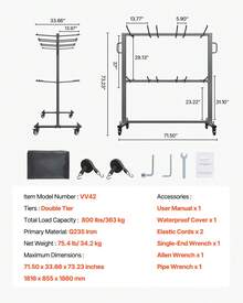 Estantería plegable para sillas, capacidad de 800 LBS, carro de sillas resistente para 84 sillas/ 12 mesas+42 sillas, carrito de almacenamiento de sillas de doble capa con ruedas de goma y soportes, soporte grande para sillas, negro mate - 84 sillas grandes suspendidas - Ver 7