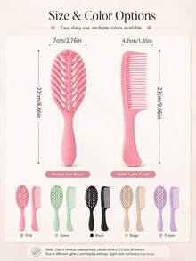 Detangling Comb Set, Wide-Tooth Comb Set, Pink Green Black Beige Purple Plastic Wet/Dry Styling Tools, Hollow Back Brush With Flexible Round-Tip Bristles, Smooth Teeth, Suitable For Curly Wavy Thick Hair, Post-Wash Hair Care, For Women Home And Travel Use - Multicolor - View 7