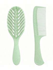 Detangling Comb Set, Wide-Tooth Comb Set, Pink Green Black Beige Purple Plastic Wet/Dry Styling Tools, Hollow Back Brush With Flexible Round-Tip Bristles, Smooth Teeth, Suitable For Curly Wavy Thick Hair, Post-Wash Hair Care, For Women Home And Travel Use - Multicolor - View 14