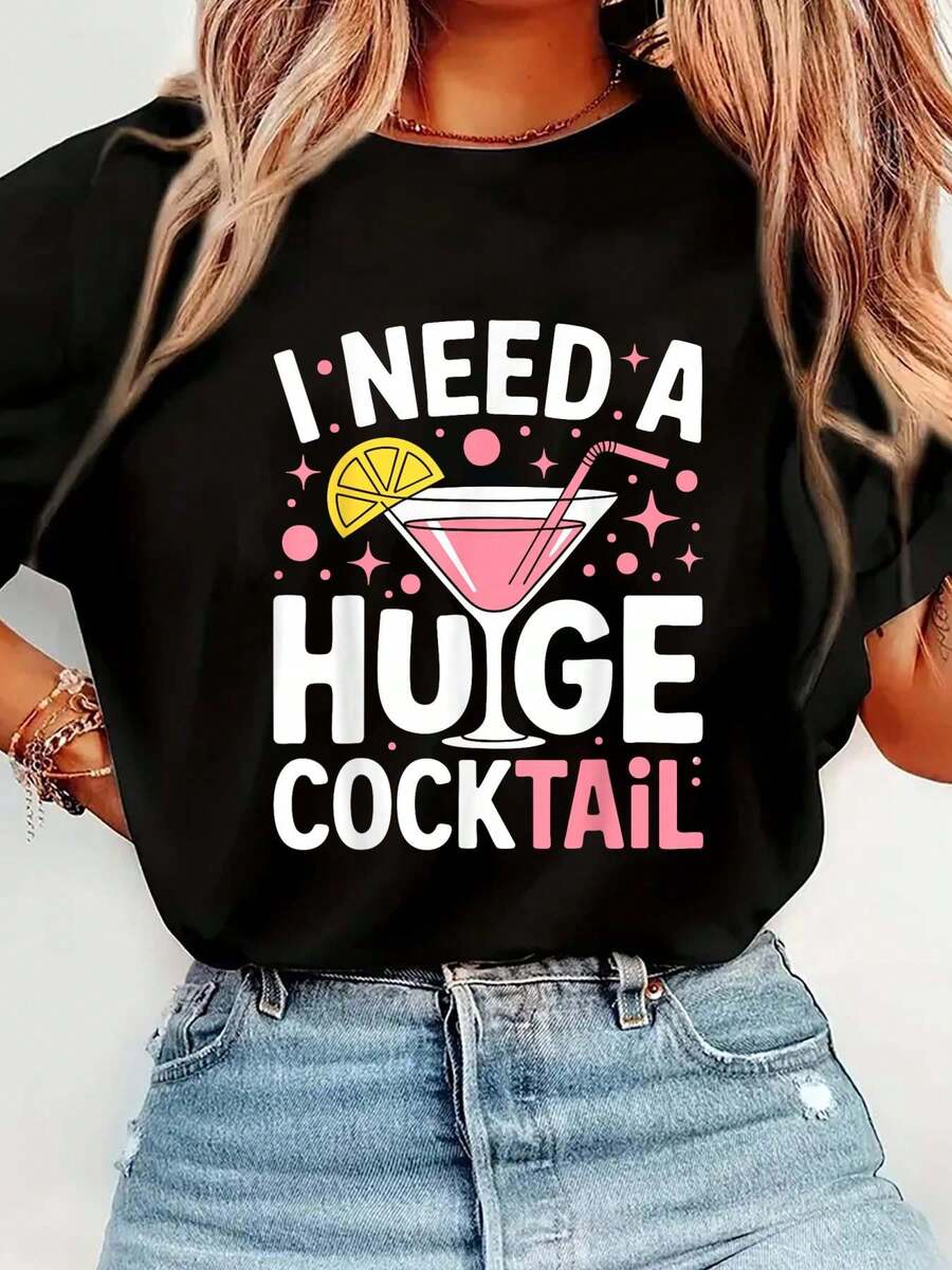 100% Cotton Funny Drink I Love A Good Threesome Tequila Barman T-Shirt Women's Men's Streetwear Graphic Tee Black Crew Neck Vacation Tops - 黑色7 - 查看 1