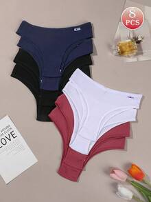 8 piezas/Set de bragas de cintura baja suaves & cómodas para mujer, línea de cintura en forma de V sexy, ropa interior de alta elasticidad, para uso diario - Multicolor - Ver 7
