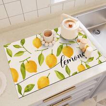 1pc Dish Drying Mat, Coffee Machine Mat, Watercolor Lemon Branch & Leaf Print Polyester Fiber Absorbent Mat, Durable Water-Absorbing, Suitable For Dining Table, Cafe And Other Scenes, Multi-Purpose Drainage Mat, Home Gift, Tabletop Decor - XYLSD-501 - View 6