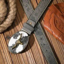 Un cinturón casual y retro, un accesorio de cintura para ropa de estilo occidental, hebilla de metal, cinturón de PU, adecuado tanto para hombres como para mujeres. KU8P - plata gris - View 2