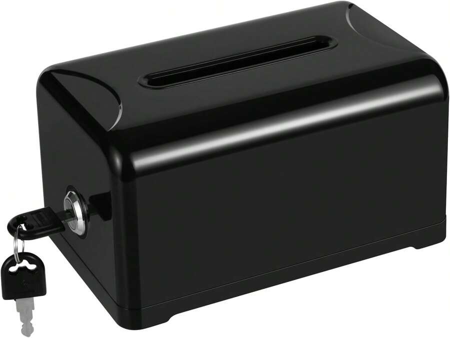 Polmart Tip _ Donation _ Suggestion _ Business Card Collection Box With Lock (Black) - White - View 1