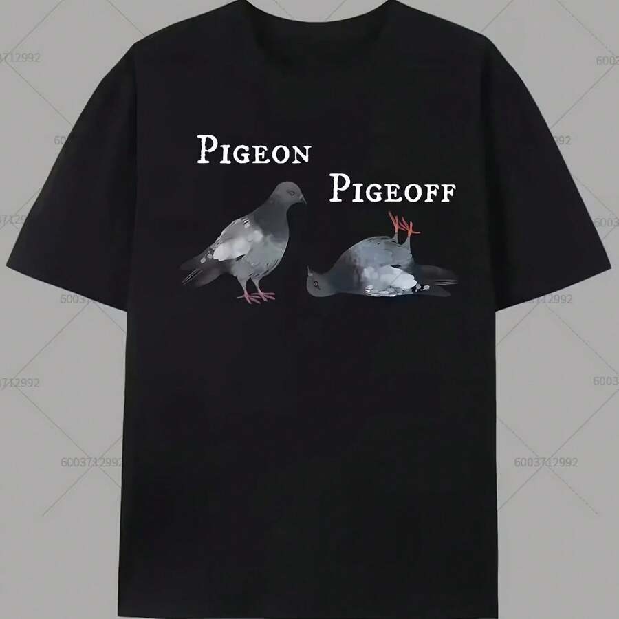 Men's Vintage Dove And Pigeon Print T-Shirt, Cotton Dove Tee, Women's Hip Hop Streetwear, Harajuku Oversized Short Sleeve Loose Top - 彩色 - 查看 1