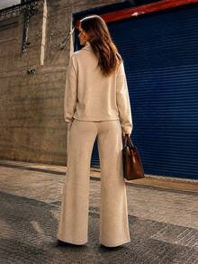 Women's Set In Elegant And Comfortable Ribbed Knit Fabric, Winter Fashion, Chic Blogger Style - Beis - Ver 3