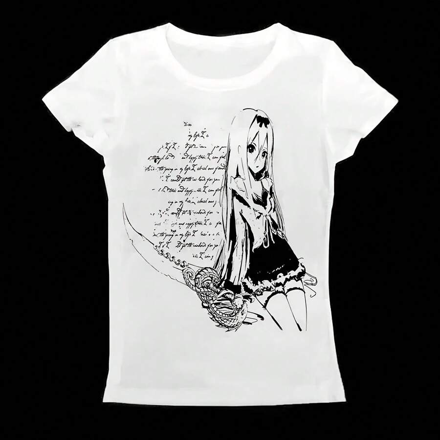 Moda Casual Japón Y2K estampado Anime letra Goth 90s mujer ropa mujeres Harajuku Street Girls cuello redondo camisetas de manga corta - Multicolor - Ver 1