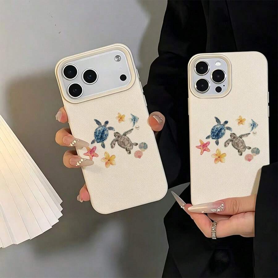 1pc TPU Material Fresh Sea Turtle Shell Ocean Pattern Phone Case Compatible With IPhone 17 Pro Max/17/16 Pro Max/15/13/12/11/ S20 FE/A15/S24/A55/ Note 11/Note 12/Note 13 Pro Full Coverage Shockproof Soft Protective Cover - White - View 1