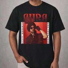 Aura Tour Graphic T-Shirt _ Red Vintage Poster Style Singer Portrait L Diljit Dosanjh USA Tour L Aura USA Tour L Punjabi - 黑色 - 查看 1