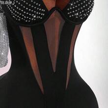 yonghongmaoyi1  Mono ajustado sin mangas con recortes y adornos de strass, negro, sexy de verano para mujer, para club nocturno, festival, playa, cumpleaños y uso casual - Negro01 - Ver 8