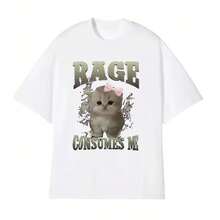 Camiseta para mujer con estampado de cara de gato, estilo Harajuku, Y2K, informal, de manga corta, bonita y elegante, divertida, regalo, Anger Consumes Me - Multicolor - Ver 1