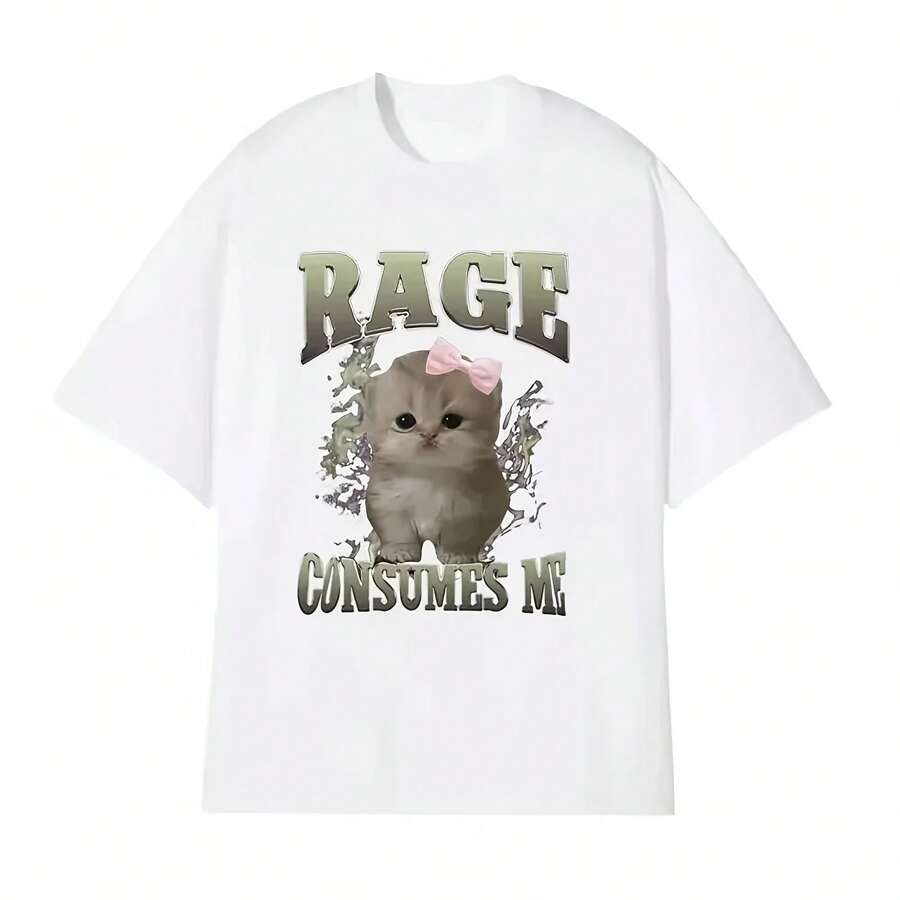Camiseta para mujer con estampado de cara de gato, estilo Harajuku, Y2K, informal, de manga corta, bonita y elegante, divertida, regalo, Anger Consumes Me - Multicolor - Ver 1
