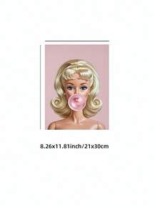1pc Frameless Bubblegum Girl Pink Aesthetic Preppy Wall Art Print, Cute Poster For Bedroom Dorm Decor, Back To School, Funky Posters, Room Decor Gift - Cartoon - View 10