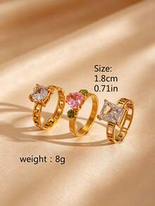 3pcs/1pc Fashionable Rhinestone Inlaid Hollow Ring Set, Elegant Versatile Non-Fading Stainless Steel Jewelry, Daily Party Versatile Accessories, Suitable For Daily Wear, Holiday, Anniversary Gift For Friends - Gold - View 2
