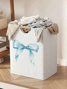 Large Capacity Foldable Laundry Basket With Bow Print, Wooden Handle, Multipurpose For Bathroom, Nursery, Dirty Clothes, Toys & Household Storage - Multicolor - View 19