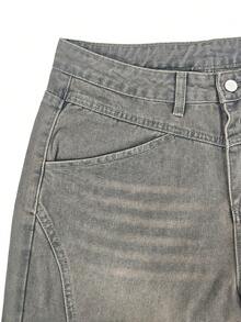 1Pc Of Men's Patchwork Deconstructed Baggy Wide-Leg Jeans, American Retro Deconstructed Denim Pants - Light Grey - View 6