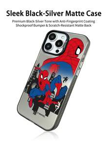 Miniso 1pc New Colorful Silver 3-In-1 PC Hard Shell Dark Silver Official Licensed Marvel Spider-Man Phone Case Compatible With Apple 18 Pro Max/17 Pro/17/16 Pro Max/16 Pro/16/15 Pro Max/15 Pro/15/14 Pro Max/14 Pro/14/13 Pro Max/13 Pro/13/X/XR/11/12 Protective Cover Creative Full Coverage Anti-Drop - Black - View 5