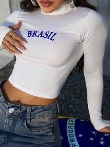Women's Cropped High Neck Blouse Brazil World Cup Fan - White - View 3