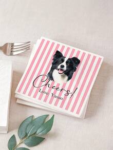 Personalized Striped Pet Portrait Napkins From Photo, Wedding Paper, Cat Napkins - Multicolor - View 1