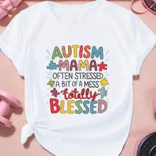 Camiseta Deportiva de Manga Corta para Mujer "Madre Autista Completamente Bendecida" - negro - Ver 2