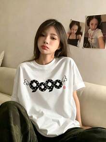 Domestic Shipping 200g Pure Cotton T-Shirt 2026 Summer New Collection Print Pattern Women's Round Neck Half Sleeve Casual Style Couple Wear - White - View 2