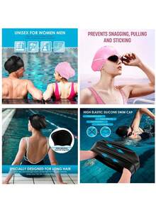 1pc Extra Large Silicone Swim Cap, Ponytail Design, Unisex, Made Of Soft Elastic Silicone Material, Waterproof And Breathable, Special Extra Large Tail Opening Design, Suitable For Long Hair, Curly Hair, Fluffy Hair, Braids, Etc., Tear-Resistant, Reusable. - One Size Fits All - View 11